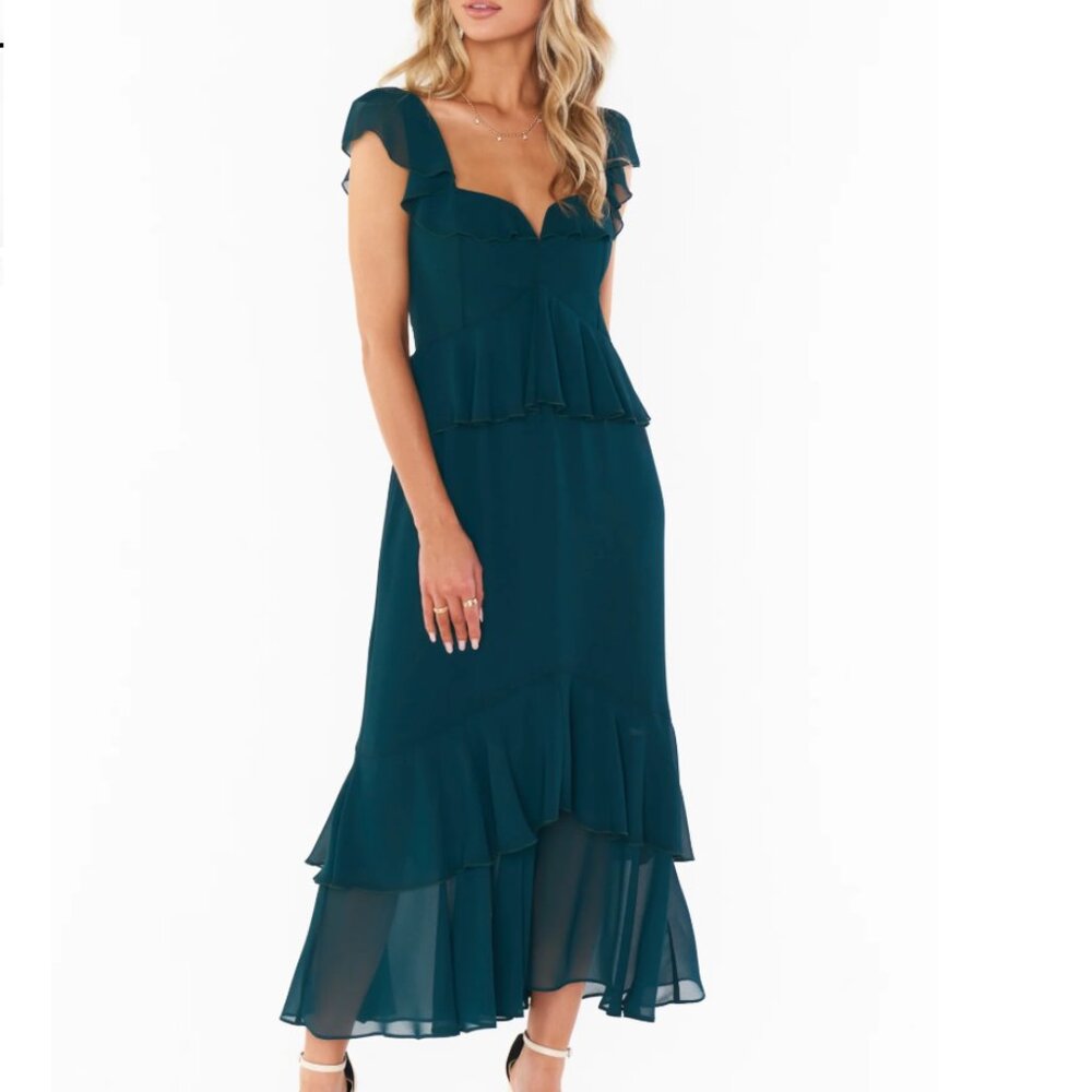 Show Me Your Mumu Emerald Green Reese Ruffle Dress, Size Large